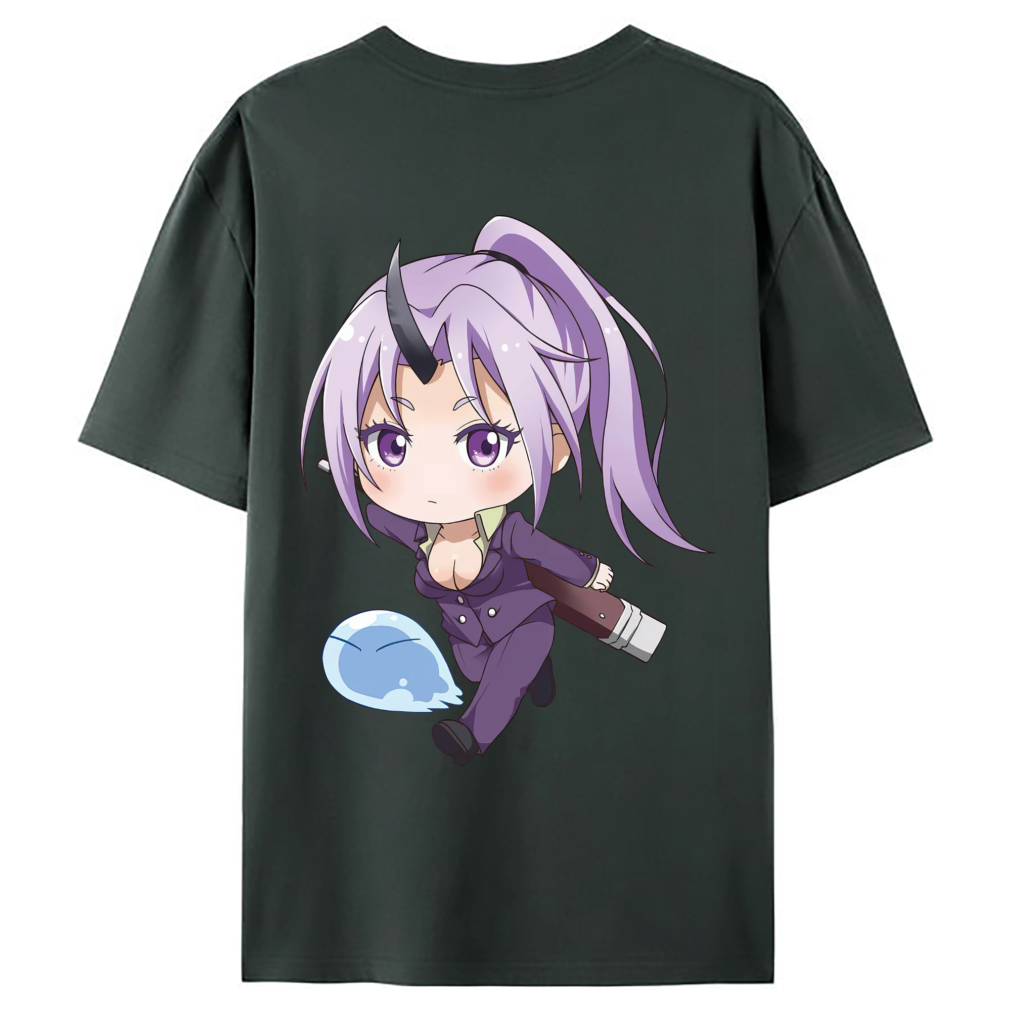 （画像用） 転スラ Regarding Reincarnated to Slime 綿100％ メンズ半袖Tシャツ（バックプリント） 通気性